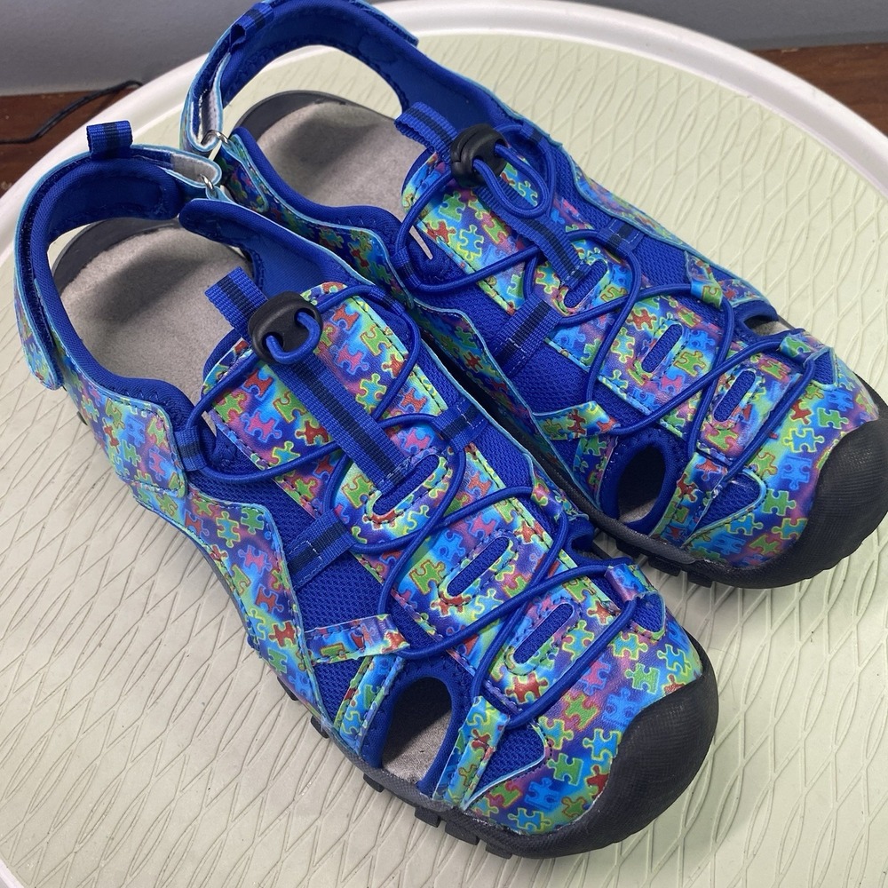Blue Autism Awareness Sandals Shoes Women's Sz. 11 Hook&Loop